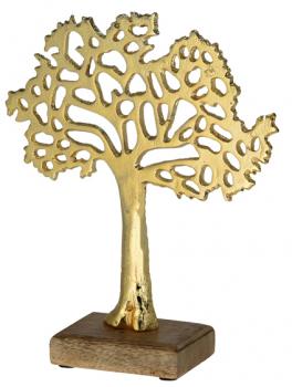 Lebensbaum auf Fuß, gold Mangoholz, Aluminium, H:27cm T:5cm